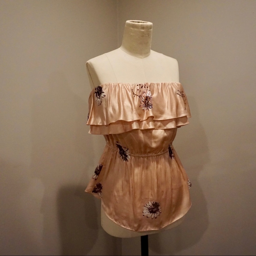 Rebecca Taylor Silk Pale Pink Ruffled Tank